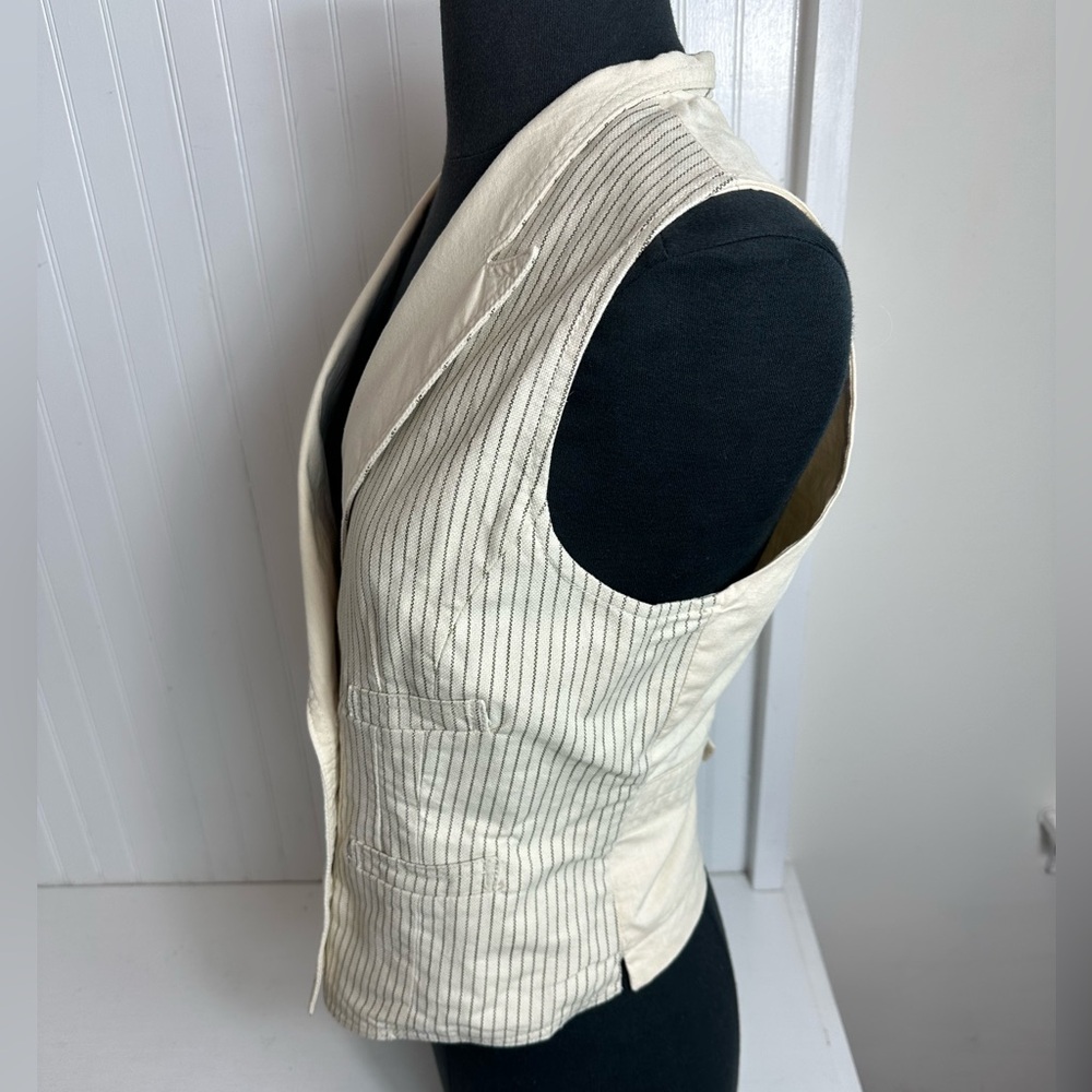 Denim & Supply Ralph Lauren Cream Pinstripe Double-Breasted Vest - Picture 4 of 14